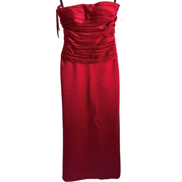 Bill‎ Levkoff Women’s Size 4 Red Wine Pleaded Strapless Midi Dress - Picture 1 of 8